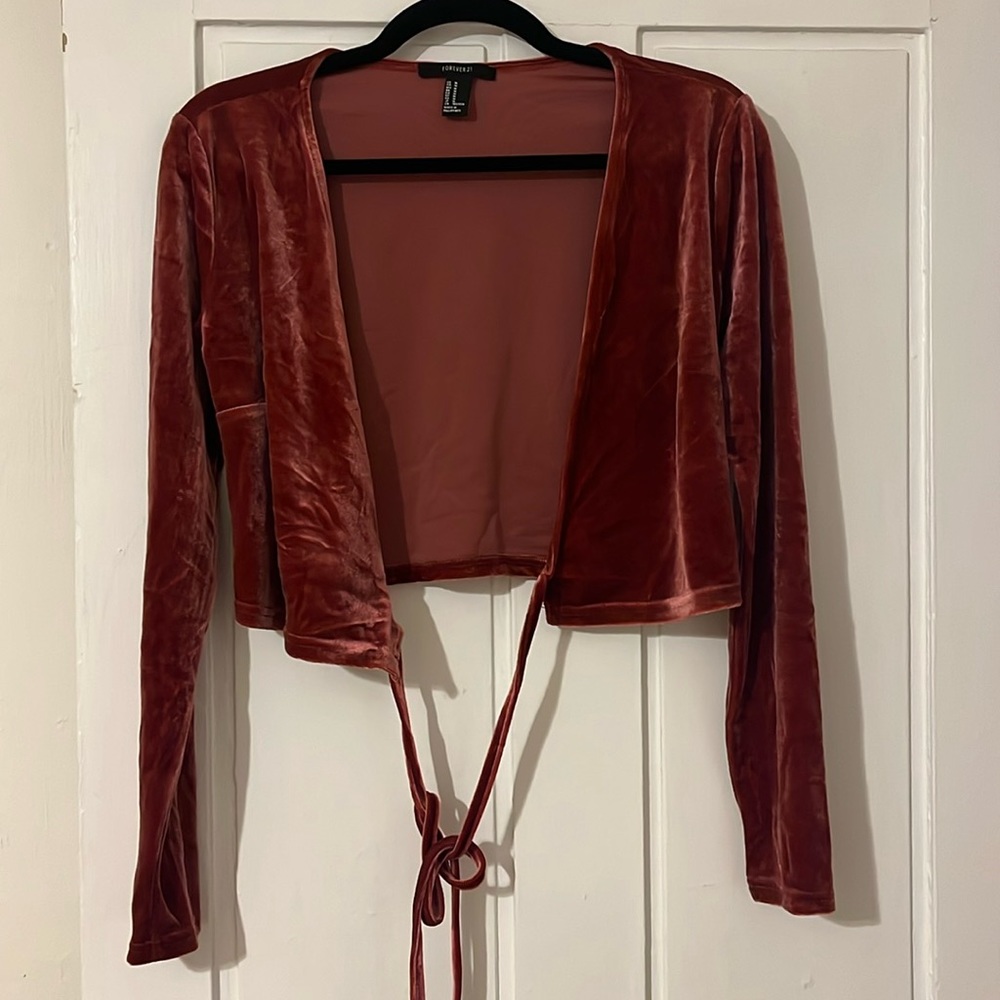 Velvet Cropped Wrap Top M